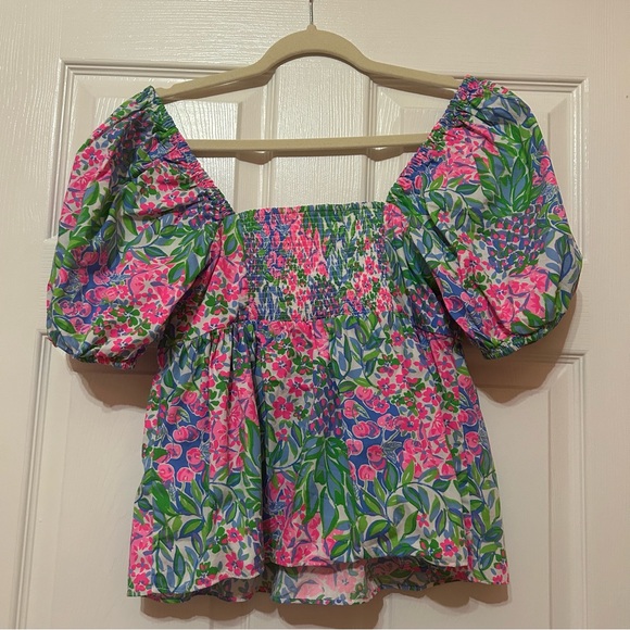 Lilly Pulitzer Kay Floral Puff Sleeve Top size 2 - Picture 2 of 4